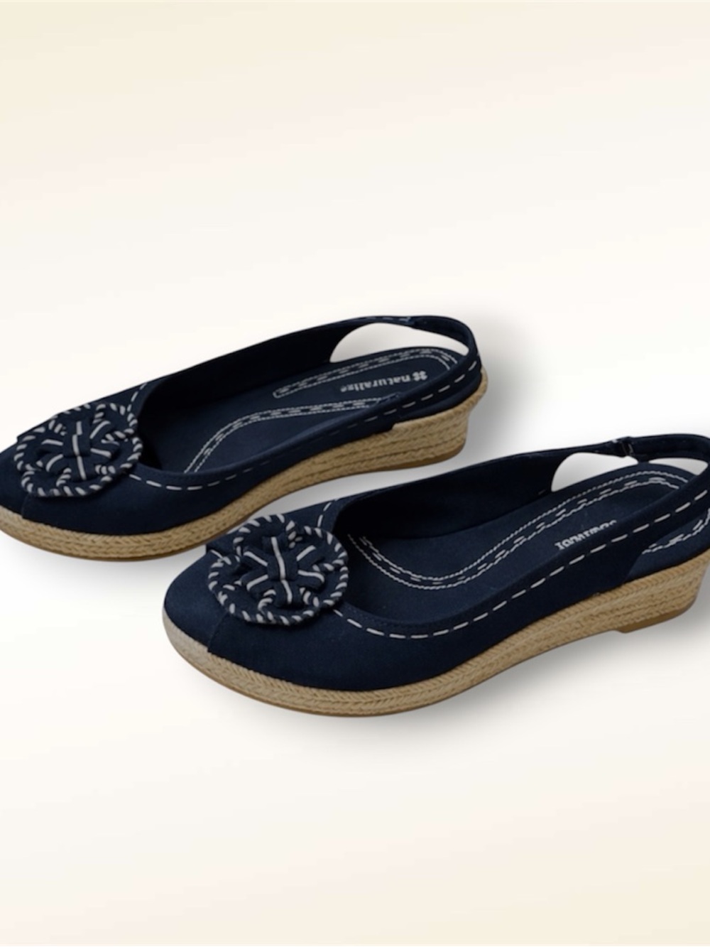 Naturalizer Black Canvas Espadrille Wedge Slingback Sandal Womens 9.5